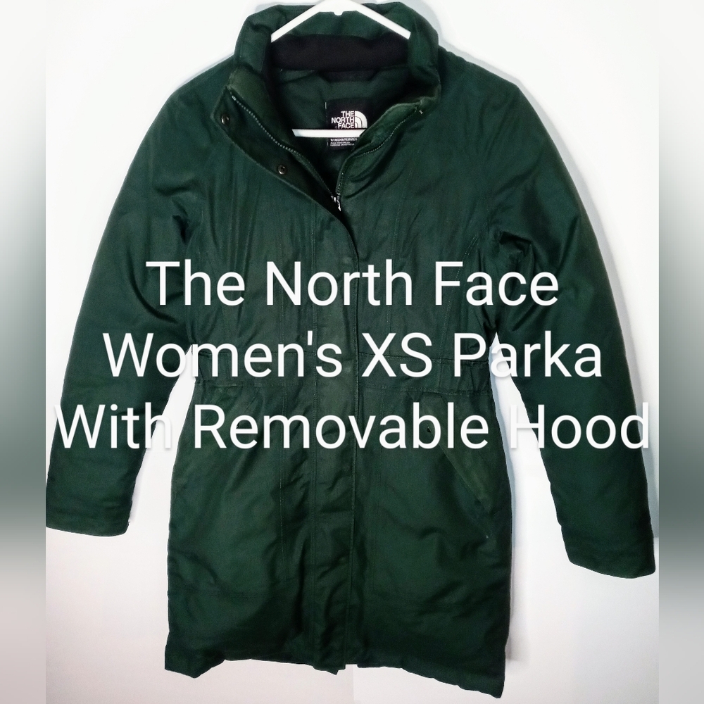 The North Face Dark Green Women's XS Goose Down Parka With Removable Hood
